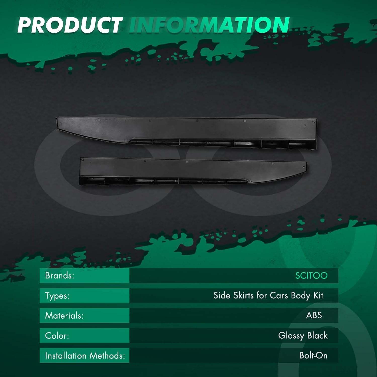 SCITOO Glossy Black ABS Universal Side Skirt Rocker Splitters Winglet Canard Diffuser