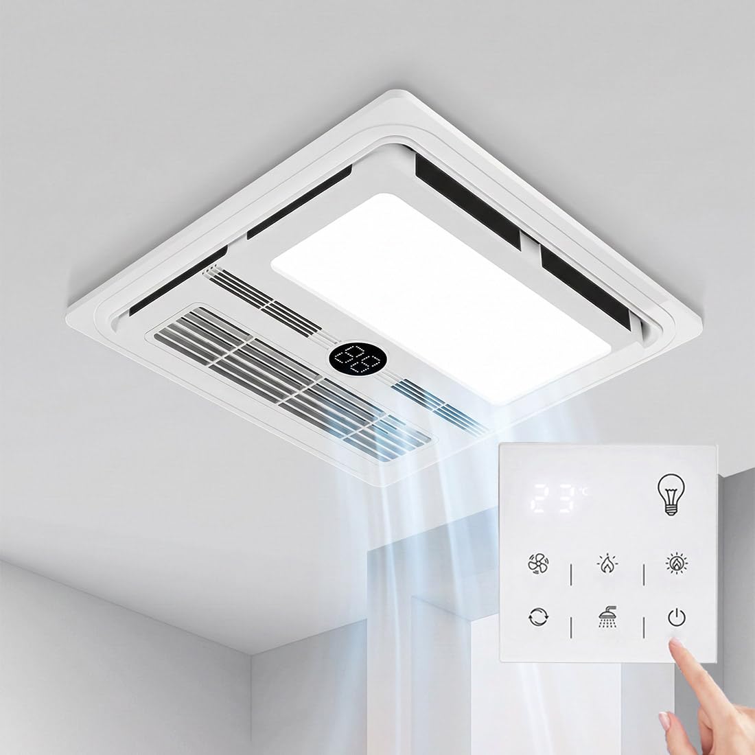 Ormyil 5 In1Multifunctional Bathroom Exhaust Fan-with Heater And Ventilation Fan, LED Light, Remote Control,Heater 2800W,Ceiling Extractor Fan Bathrooms，suitable for Bathroom Toilet