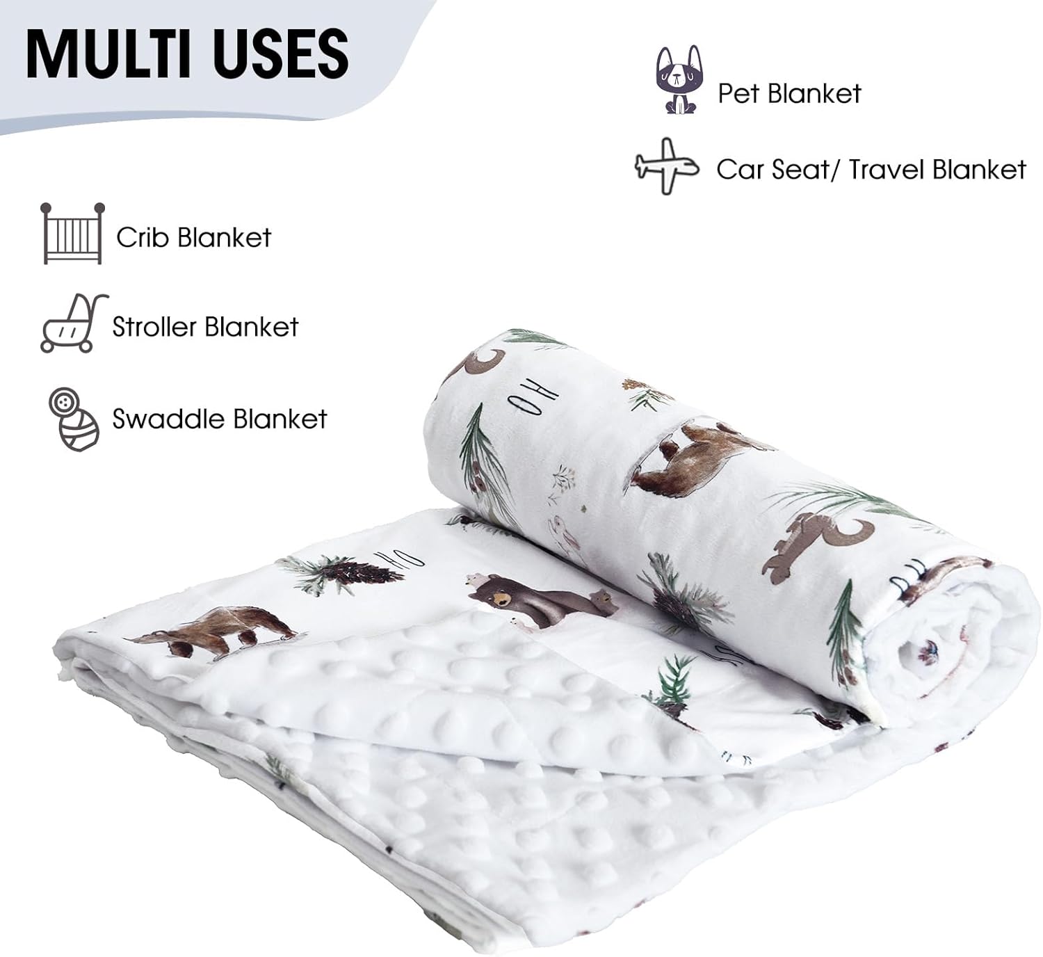 david's kids Micro Fleece Minky Baby Blanket for Boys Girls with Double Layer and Soothing Raised Dots, Breathable and Soft Lightweight Receiving Blanket for Newborns, 30x40 Inches, Animals - Image 6