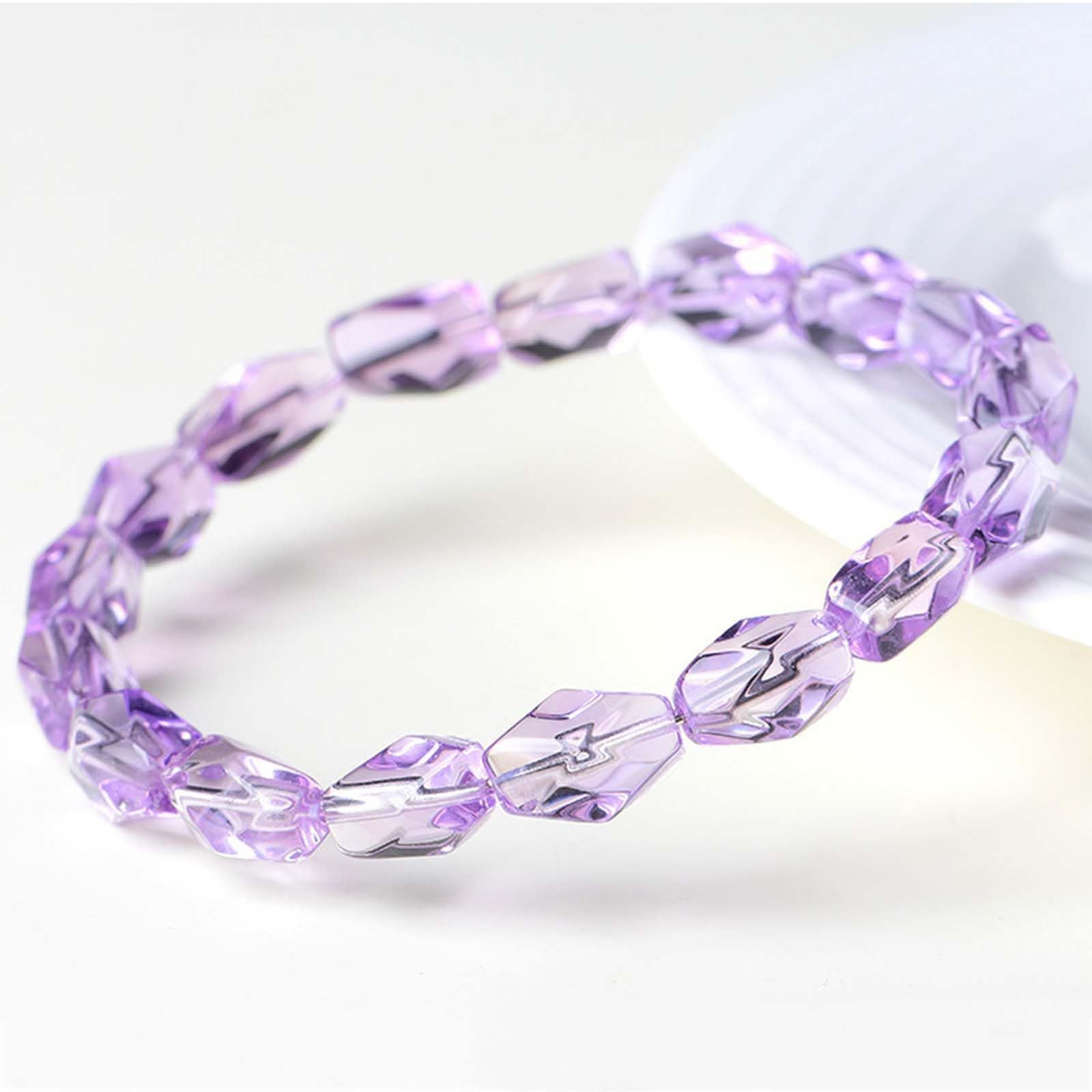 Pulsera de Cuentas en Forma de Barril de Amatista Talla facetada