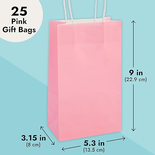Miniatura 4 de BLUE PANDA Paquete de 25 bolsas de regalo rosas con asas, pequeñas bolsas de papel para regalos de cumpleaños, bodas, minoristas (5.3 x 3.2 x 9