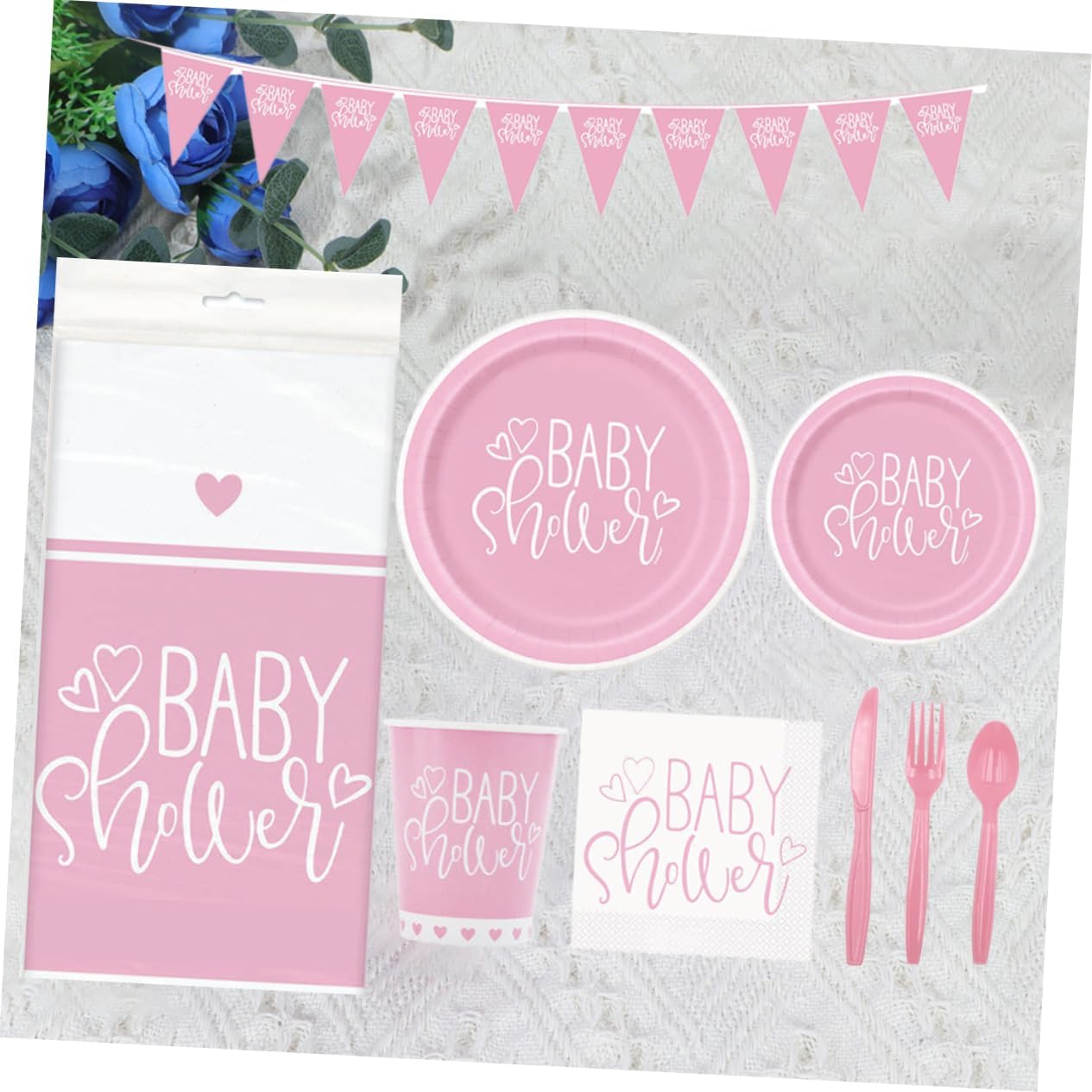 Disposable Birthday Party Supplies Set Shower Tableware Kit Plates Cups Napkins and Banner for Guests Decorations for Celebrations