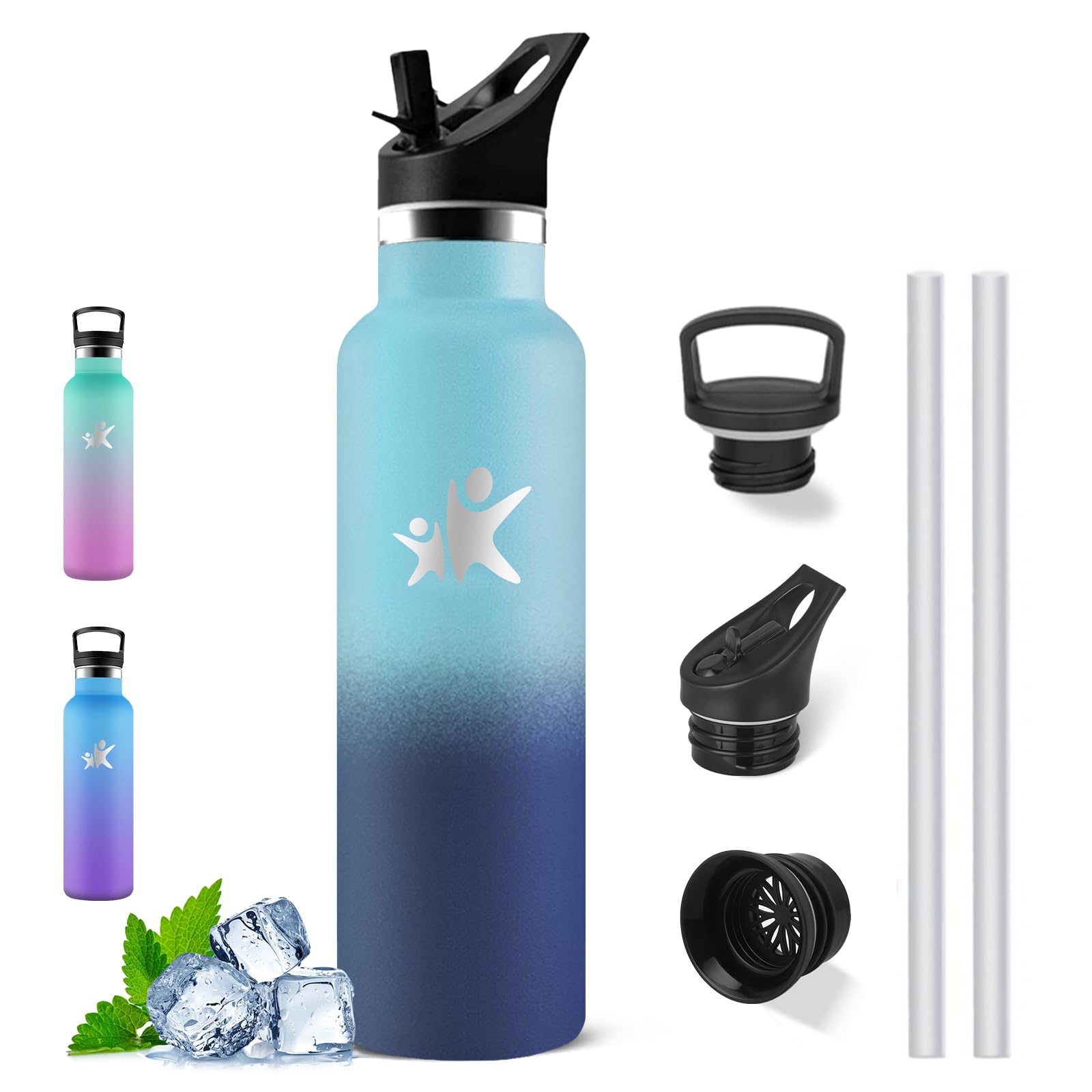 Mujigaga Thermal Water Bottle, 1 Litre Water Bottle, BPA Free, Water Bottles with Straw, Leakless, Thermal Bottle, Vacuum Insulation, Water Bottles for Gym, Work, Hiking, Running, Pilates