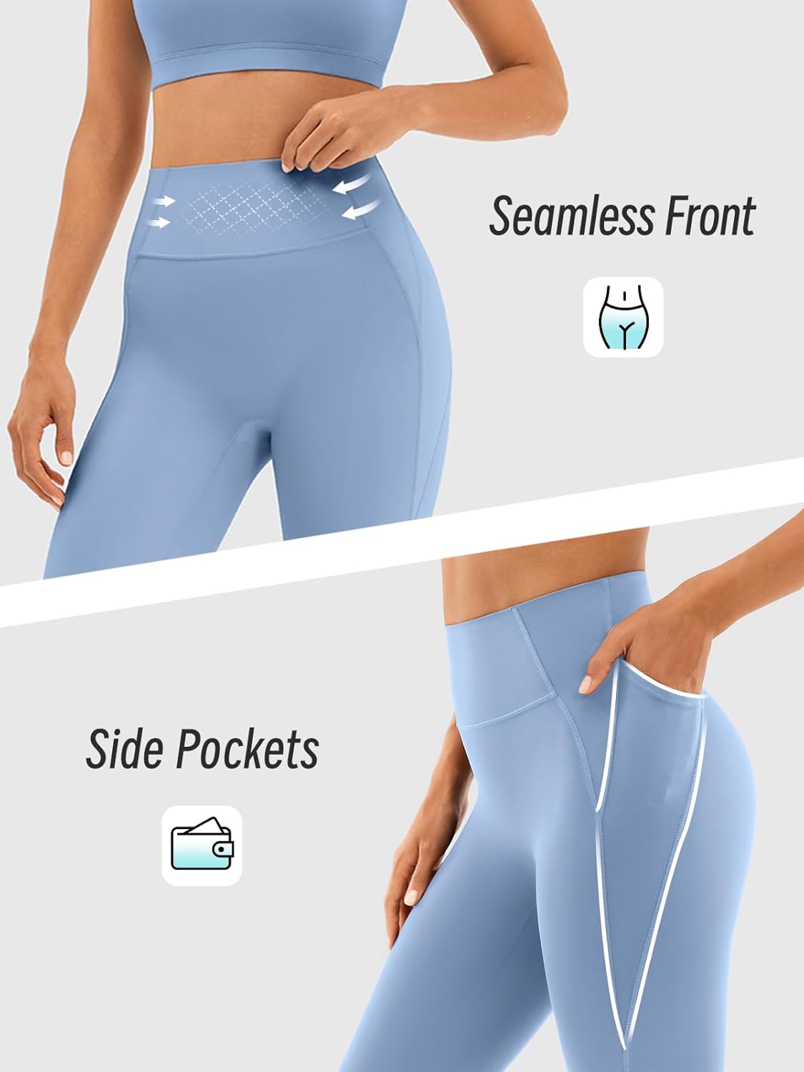 Compression Seamless Leggings with Pockets for Women High Waist Yoga Pants Tummy Control for Workout, Gym, Running