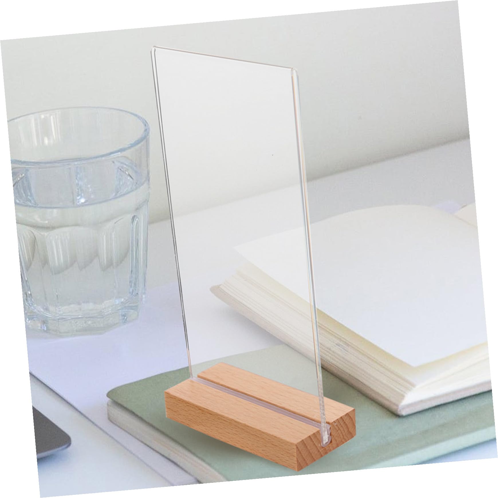 NUOBESTY 5 piezas Soporte de Señal Acrílico Transparente Vertical con Base de Madera para Menús y Carteles para Bodas Restaurantes y Oficinas