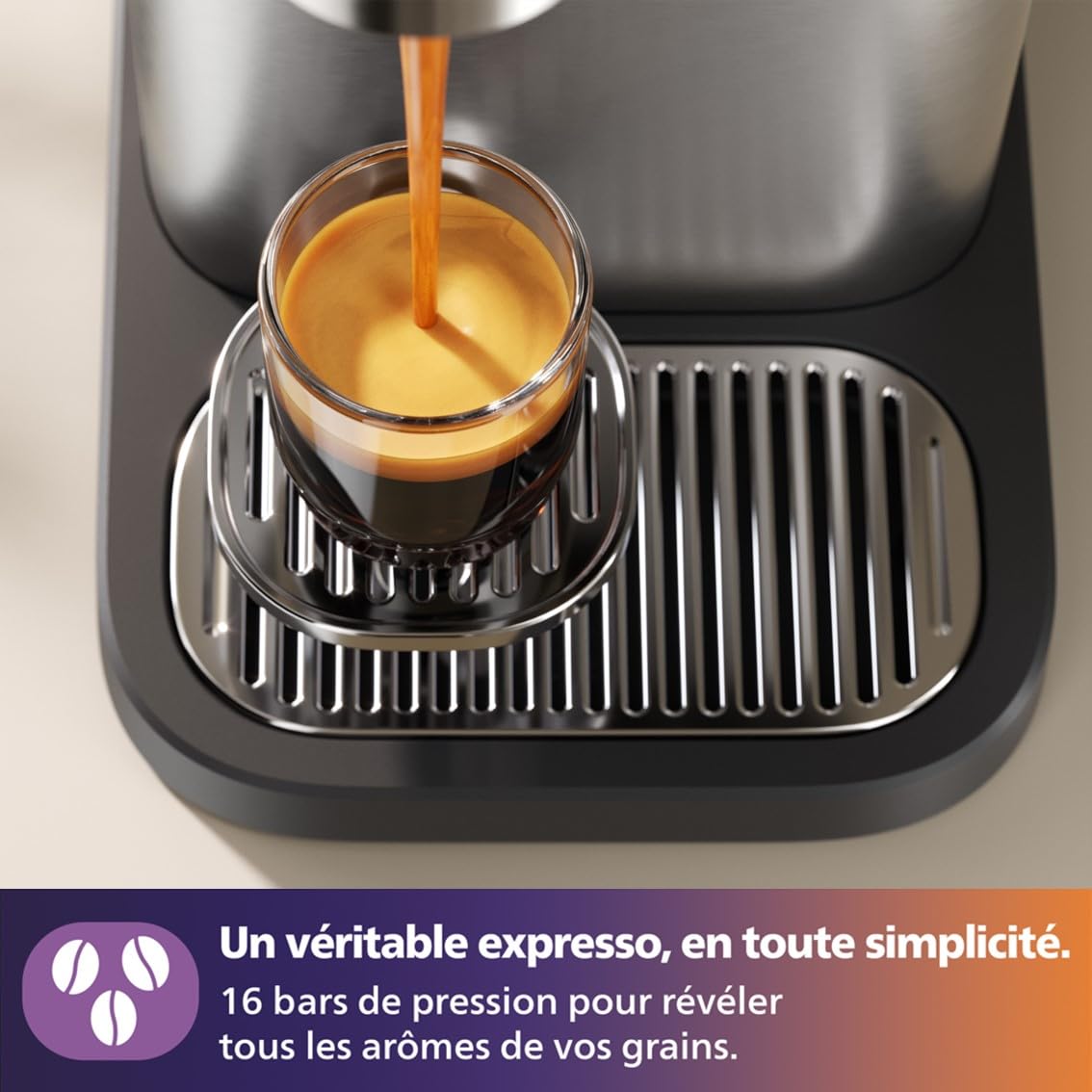 Philips Baristina Machine à espresso, cafetière à grain Métal + Porte-filtre Bois de Frêne, 16 bars, Nettoyage facile, Compacte, Espresso, Lungo, Café glacé (BAR500/00)