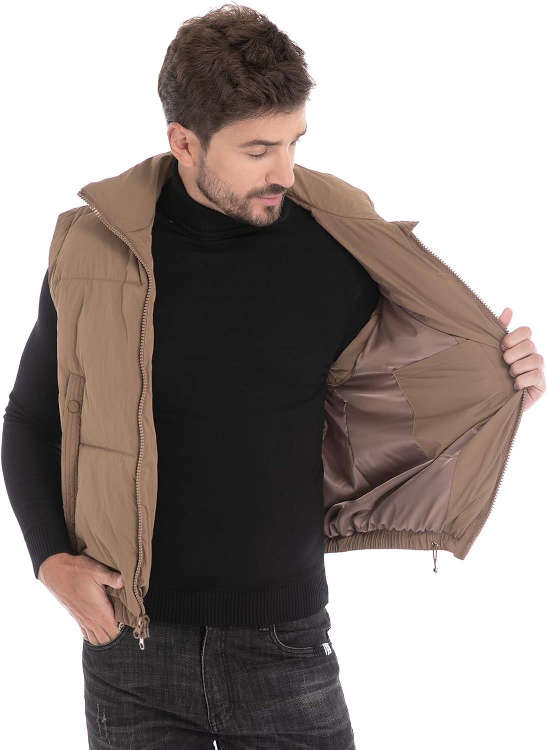 Men's Puffer Vest, Quilted Warm Outerwear Winter Causal Sleeveless Jacket - Image 5