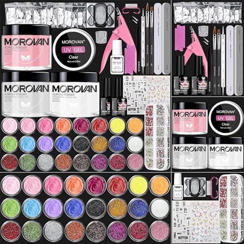 Morovan Acrylic Nail Kit - Nail Kit Set Professional Acrylic with Everything for Beginners Glitter Acrylic Nail Set DIY Nail Extension Starter Kit, Clear
