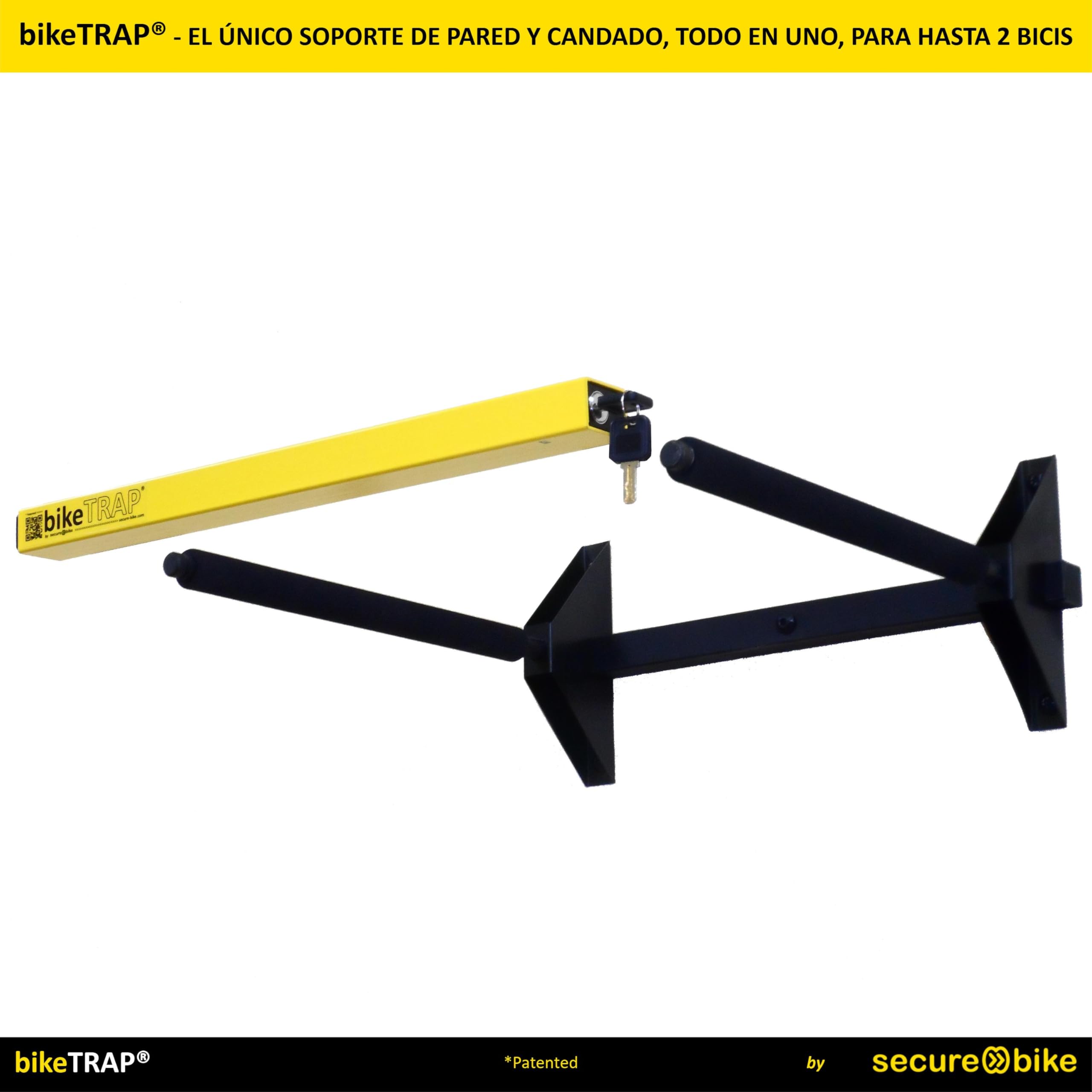 Soporte portabicicletas de Pared para Colgar hasta 2 bicis y candado antirrobo de Alta Seguridad. Gancho de Pared Ideal para almacenaje en el Garaje, Patio, trastero, etc