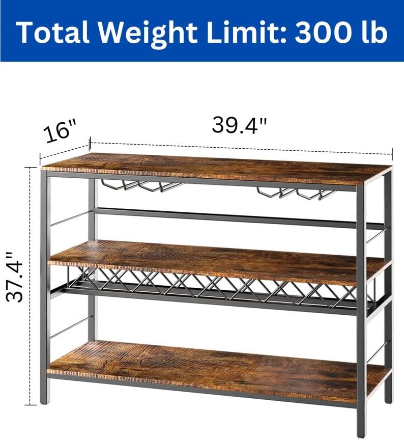 Miniatura 3 de Mesa de bar de vino industrial, gabinete de barra de café con estante para licor y vasos, barras de soporte de whisky para el hogar, cocina,