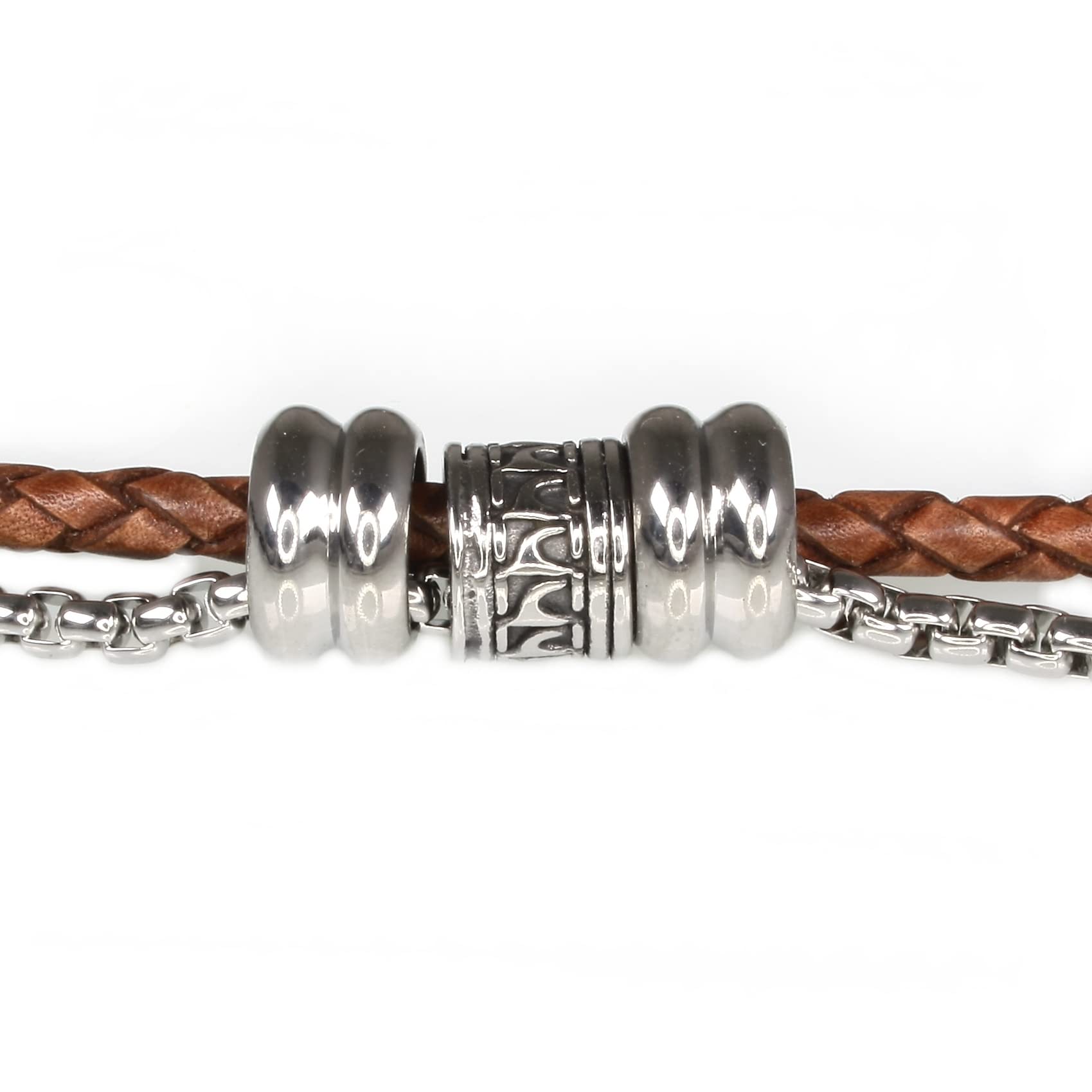 Halskette LES Leder Edelstahl F Cognac Herren Damen