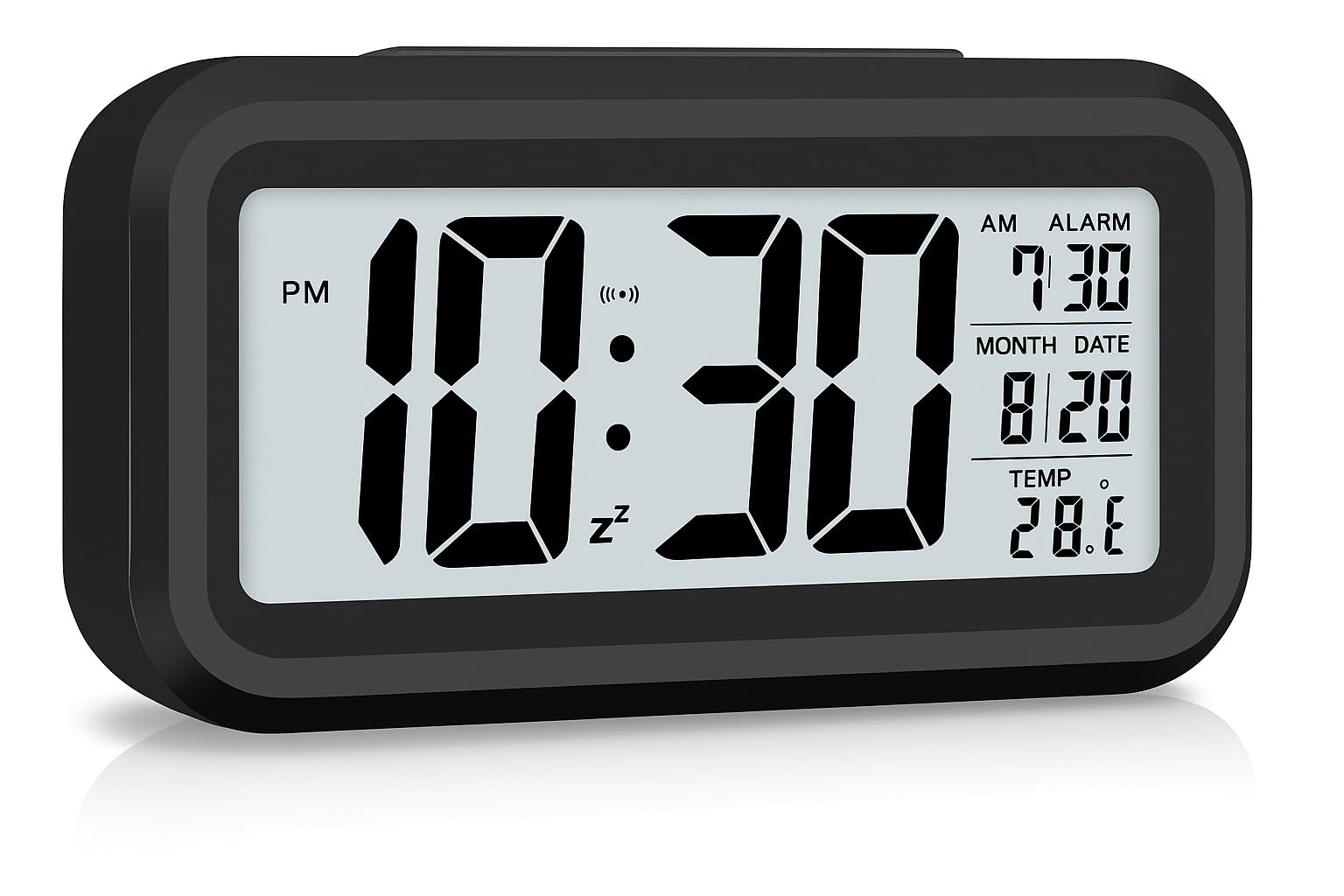 CBK Plastic Digital Alarm Clock Table Clock for Students, Home, Office, Corporate with Automatic Sensor, Date & Temperature, 5.91 Inch, 15 cm,Black