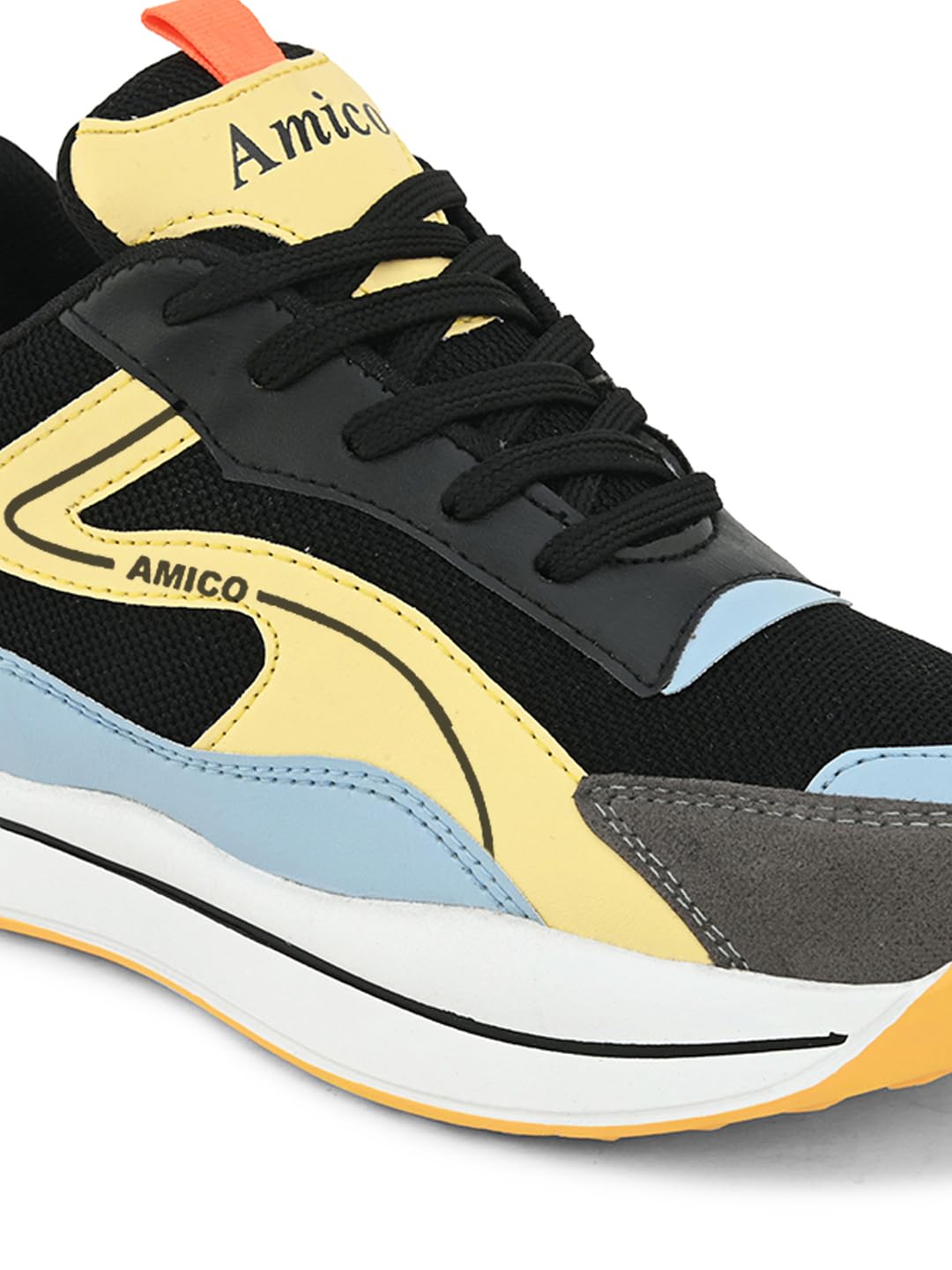 Amico Men Sports Running Shoes Size 6 | Black Yellow Lightweight Shoes | Comfortable Walking Gym Shoes | Stylish Sports Shoes for Men Active Footwear 2