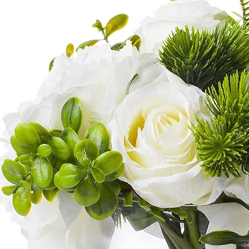 Miniatura 4 de ENOVA FLORAL Flores de rosas artificiales en jarrón, rosa blanca falsa mixta y peonías de seda en jarrón con agua sintética para centros de mesa de
