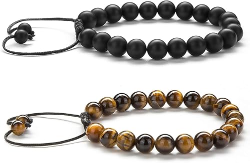 Miniatura 4 de Hamoery Pulsera elástica de piedras de ojo de tigre para hombres y mujeres, 0.315 in, pulsera de yoga elástica de piedra natural