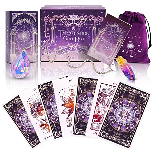 Tirlano Original Purple Tarot Cards - Tarot Cards With Guidebook - Tarot Deck With Wooden Tarot Card Holder, Velvet Tarot Bag, Chakra Crystal Stones - Tarot Cards For Beginners & Experts(Gift Box Set) #TOP6
