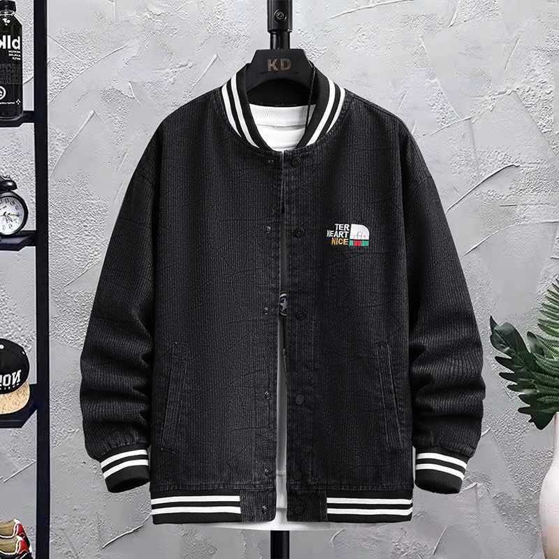 Spring Autumn Men's Black Denim Casual Jeans Male Clothes Stripe Design Jacket Coat Cargo