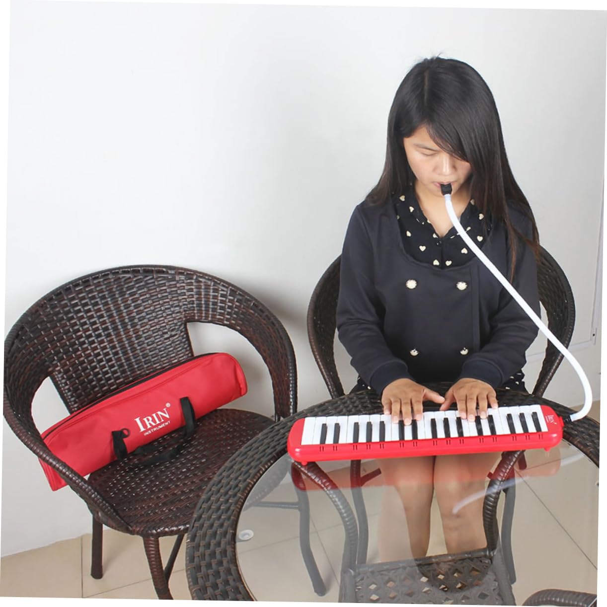 Melodica Strumento Musicale con Custodia 37 Tasti Rosso | Abs, Peso Leggero, senza Batterie, Borsa Integrata per Trasporto e Conservazione