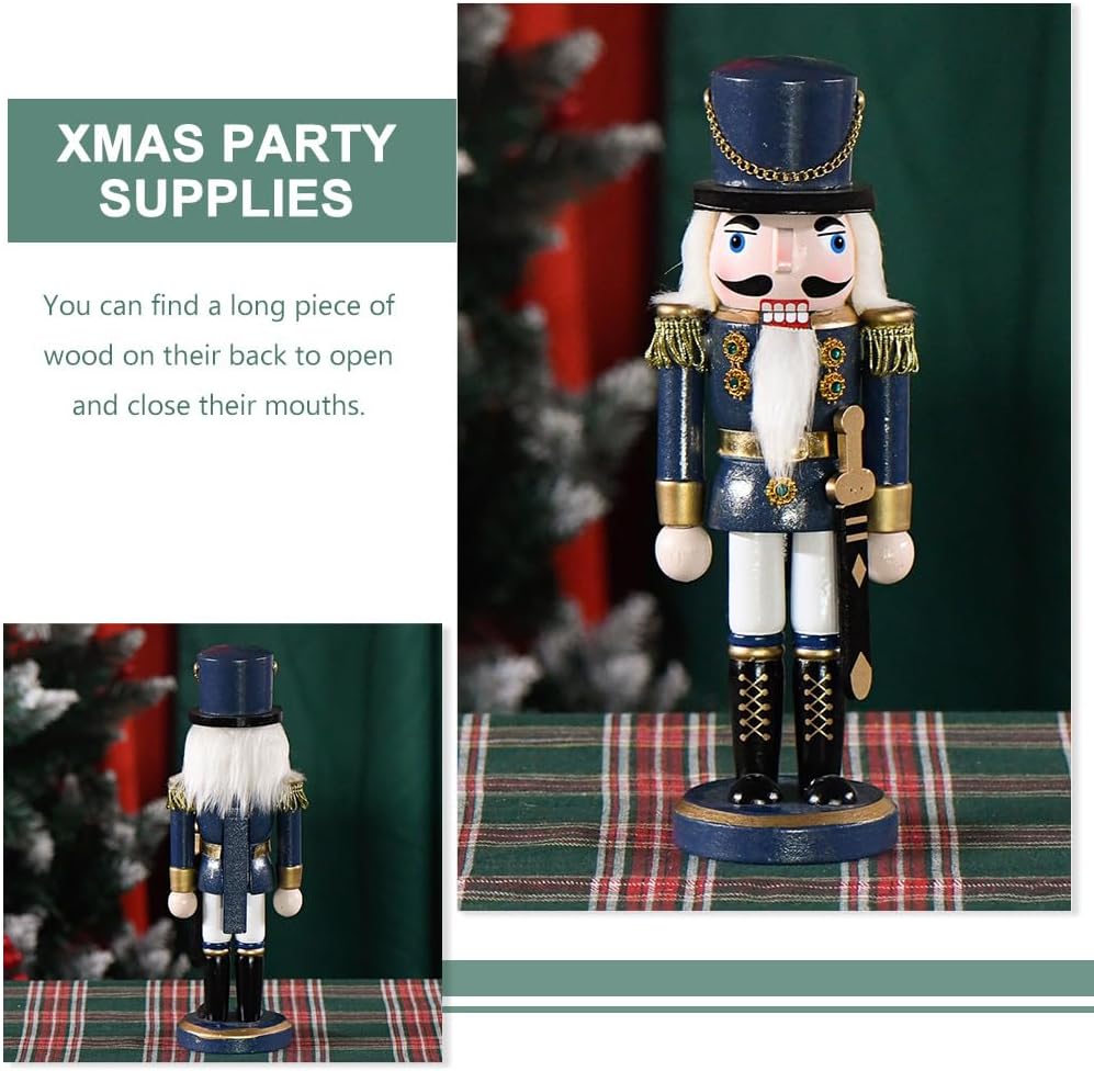NOLITOY Wooden Christmas Nutcracker Ornaments Soldier Nutcracker Figurine Christmas Table Decoration for Home Desktop Party(10 Inch)