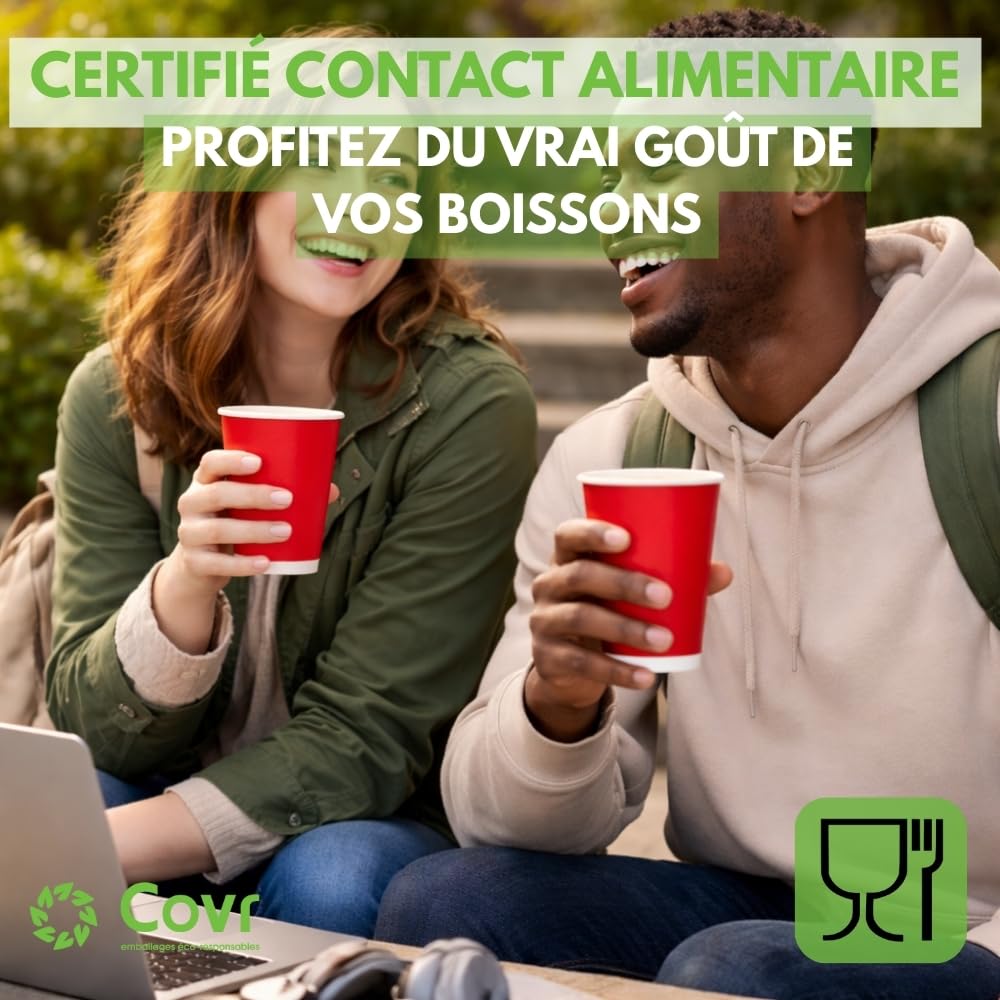 COVR Gobelets carton rouge 33cl - 12oz, 1000, unité, Recyclables, Boisson Chaude et Boisson Froide, Solide et Bonne Prise en Main, Résistant