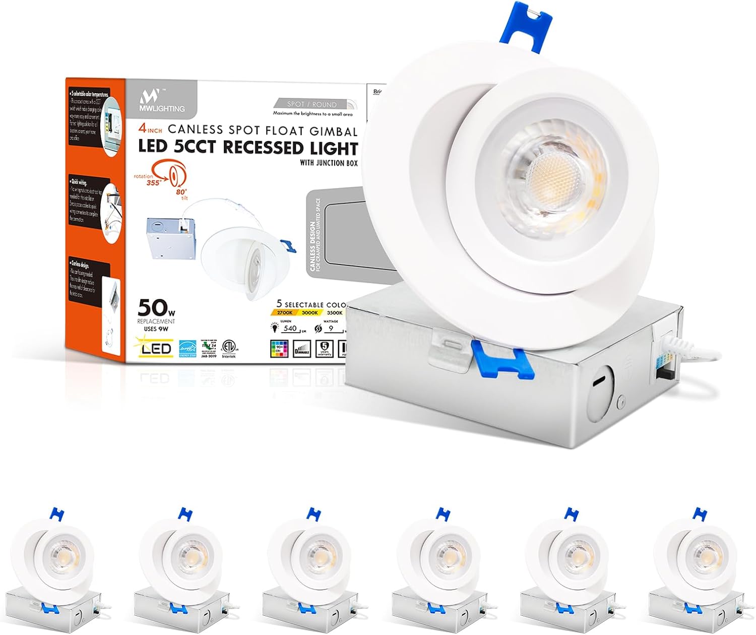 mw Lighting LED Recessed Lights 4 Inch, Eyeball Angled Recessed