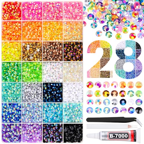 Image of 8500Pcs Resin Rhinestones with Tweezers for Crafting, Mixed-Color 5mm Bedazzling Crystal with 1Pcs 10ml B7000 Jewelry Glue for DIY Crafts Clothing Tumblers Shoes Fabric Nail Art