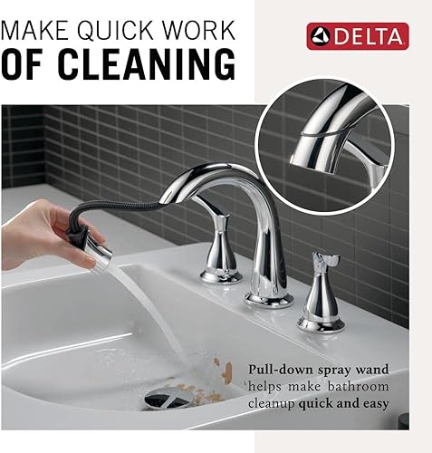 Miniatura 10 de Delta Faucet Broadmoor - Grifo de baño extraíble de níquel cepillado, grifo de baño, grifo de baño generalizado de 3 agujeros con acoplamiento