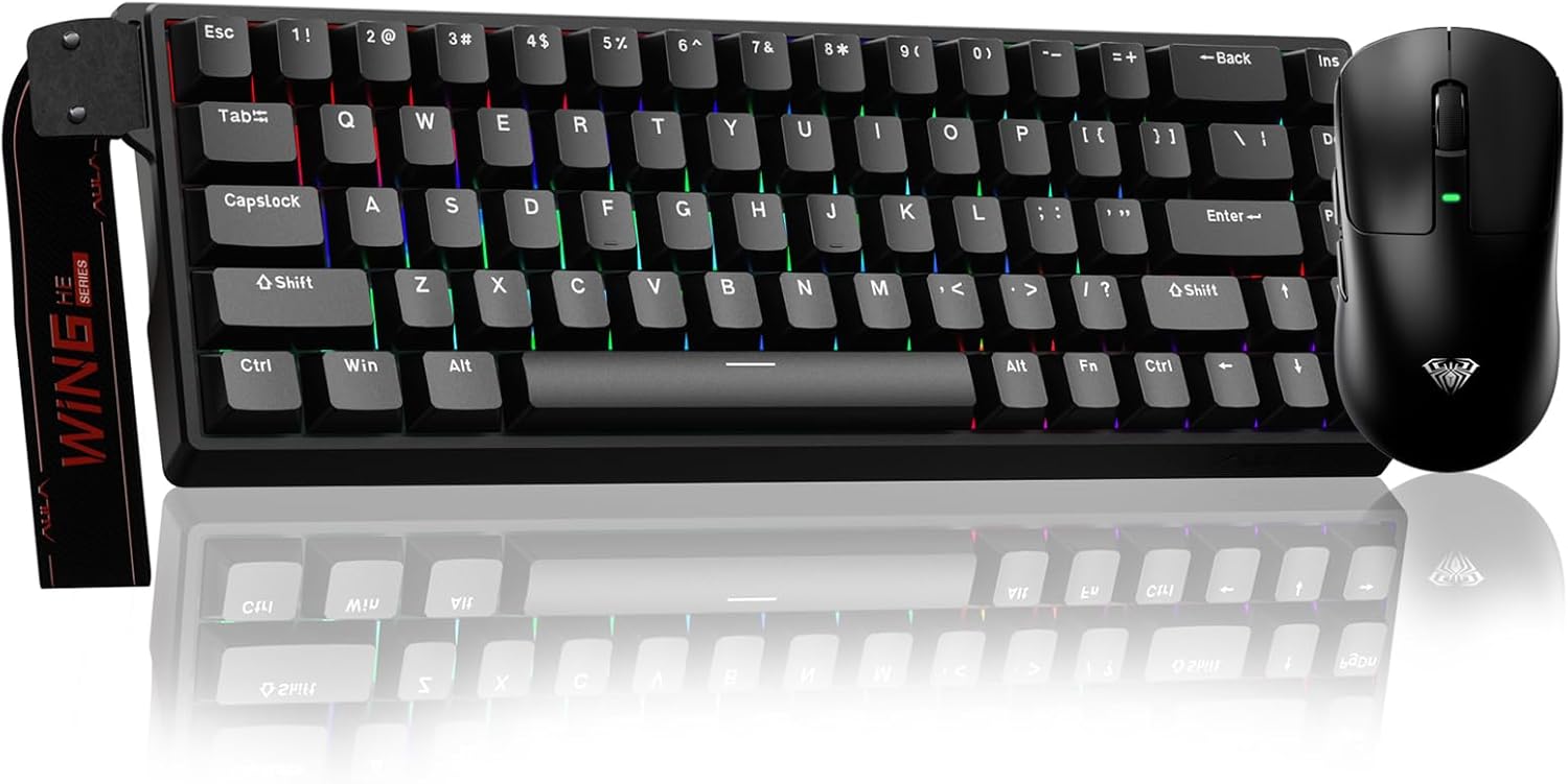 AULA Wireless Keyboard and Mouse Combo, WIN68 HE Magnetic Switch Wired Mechanical Gaming Keyboard SC680 Wireless Mouse