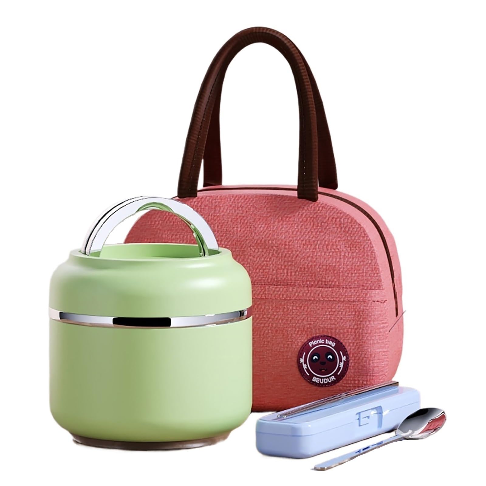 Lonchera, Caja Almuerzo Infantil, Fiambreras, Fiambrera Térmica De Acero Inoxidable, Recipiente para Alimentos con Aislamiento Al Vacío, Juego De Utensilios Incorporado (amarillo, 1000 Ml)(Green,Mediu