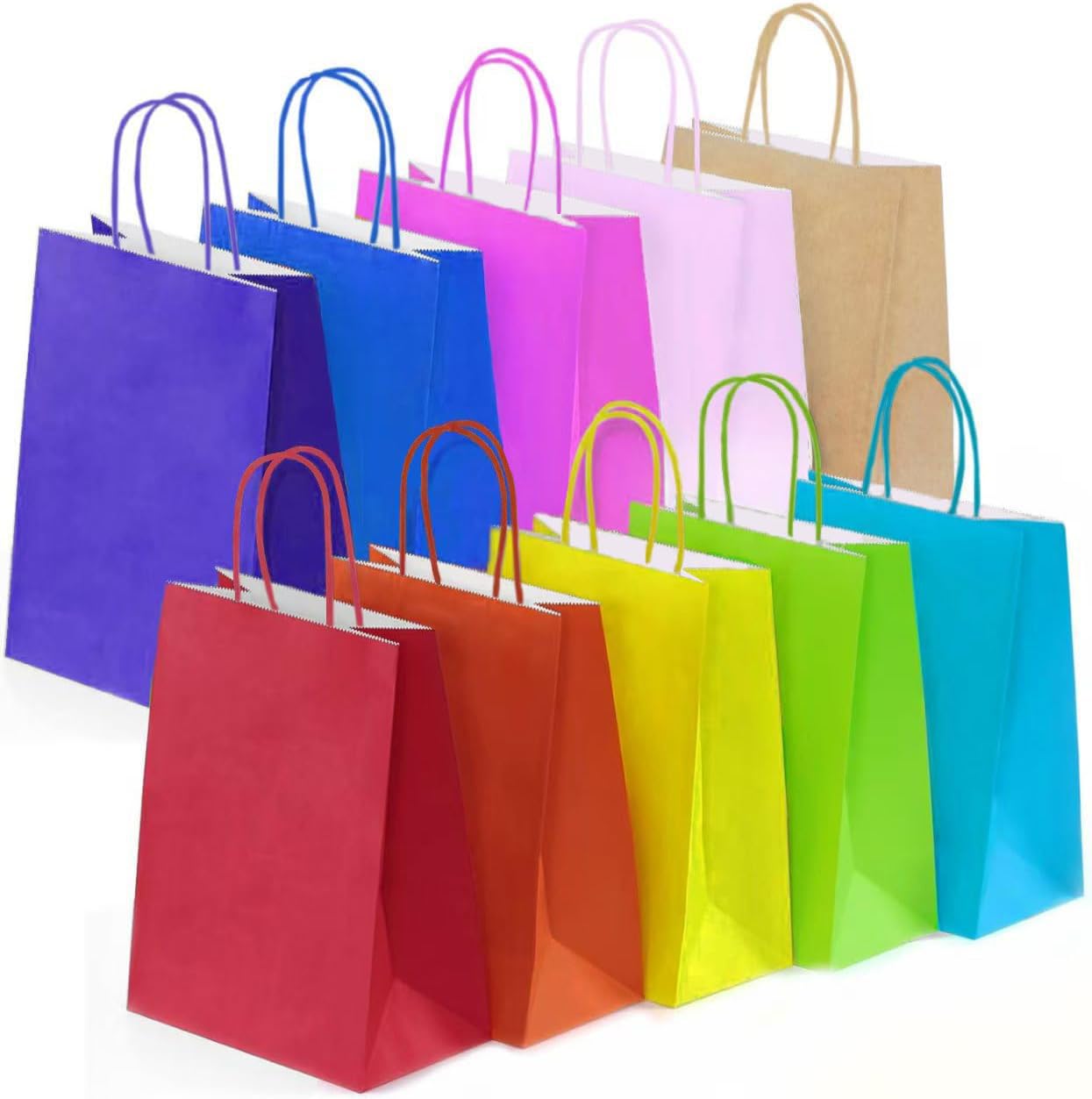 Sliva 50 Pcs Paper Party Bags, Paper Gift Bags with Handles, Colourful Present Bags for Kids Party, Celebrations, Birthday, Wedding, Christmas (15 x 8 x 21 cm)