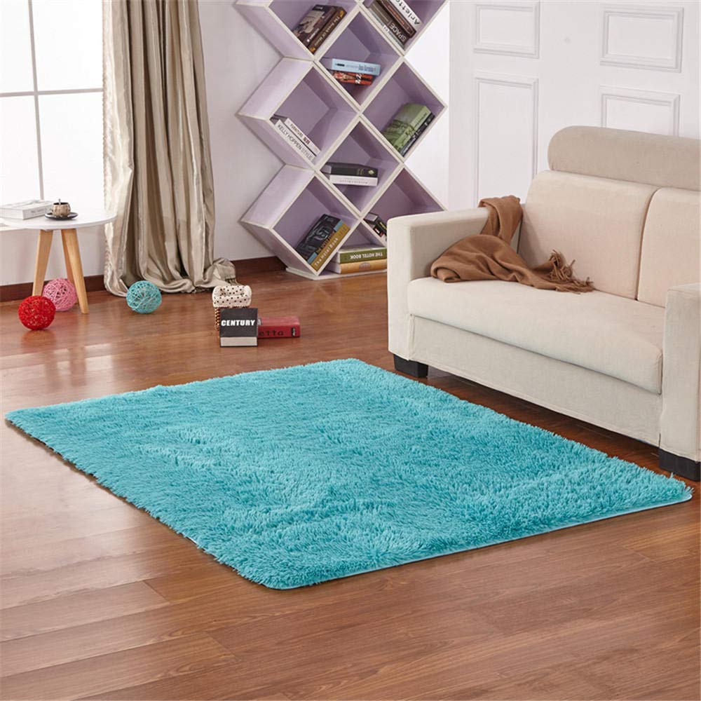 Tapis de chambre moelleux en longue laine de polyester bleu 120x160cm d'une épaisseur de 4.5cm