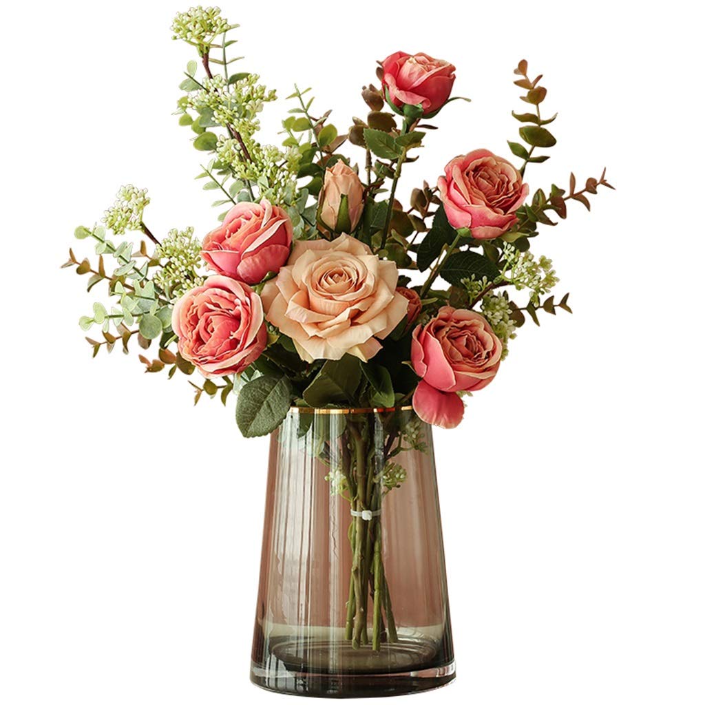 YYDS Set di vasi di fiori artificiali con vaso di vetro Set di fiori finti piante mazzi di fiori finti per la casa/camera da letto/salotto/sala da pranzo decorazione fiori artificiali