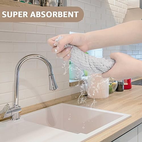 Miniatura 3 de AUOTKN Paquete de 20 paños de cocina de microfibra de vellón coral 99.9%, toallas de cocina reutilizables, paños de limpieza de secado rápido, súper