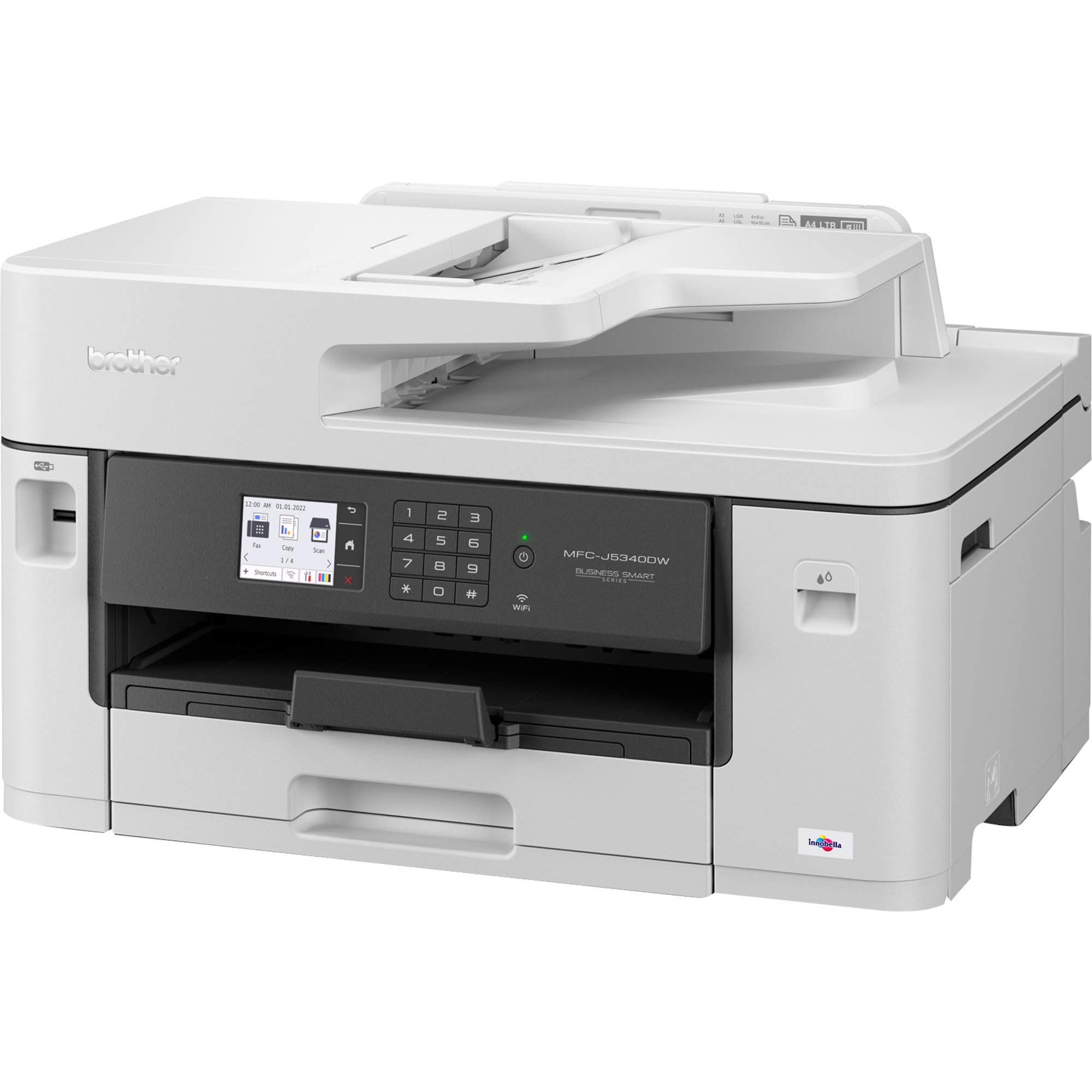 Brother MFCJ5340DWE EcoPro Stampante Multifunzione Inkjet a Colori con Stampa A3, Singolo Cassetto e da Bypass, Stampa Automatica Fronte Retro A4, Touchscreen a Colori da 6.8 Cm, Colore Bianco
