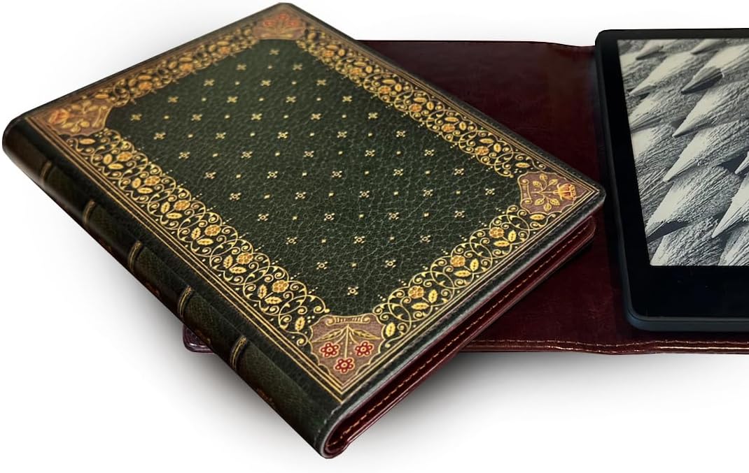 KleverCase Universal Book Cover for eBook Readers. Fits All e-Reader Brands Including Kobo, Nook, Kindle Paperwhite (inc 12th Gen & Signature Edition), Kindle, storytel and More. (Ornate Green)