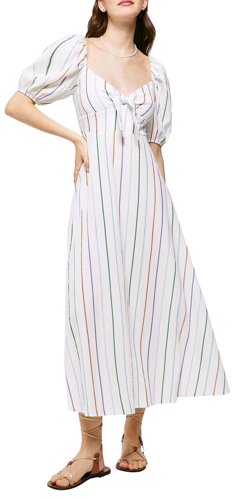 SPRINGFIELD Vestido Midi Rayas Lazo Escote Mujer