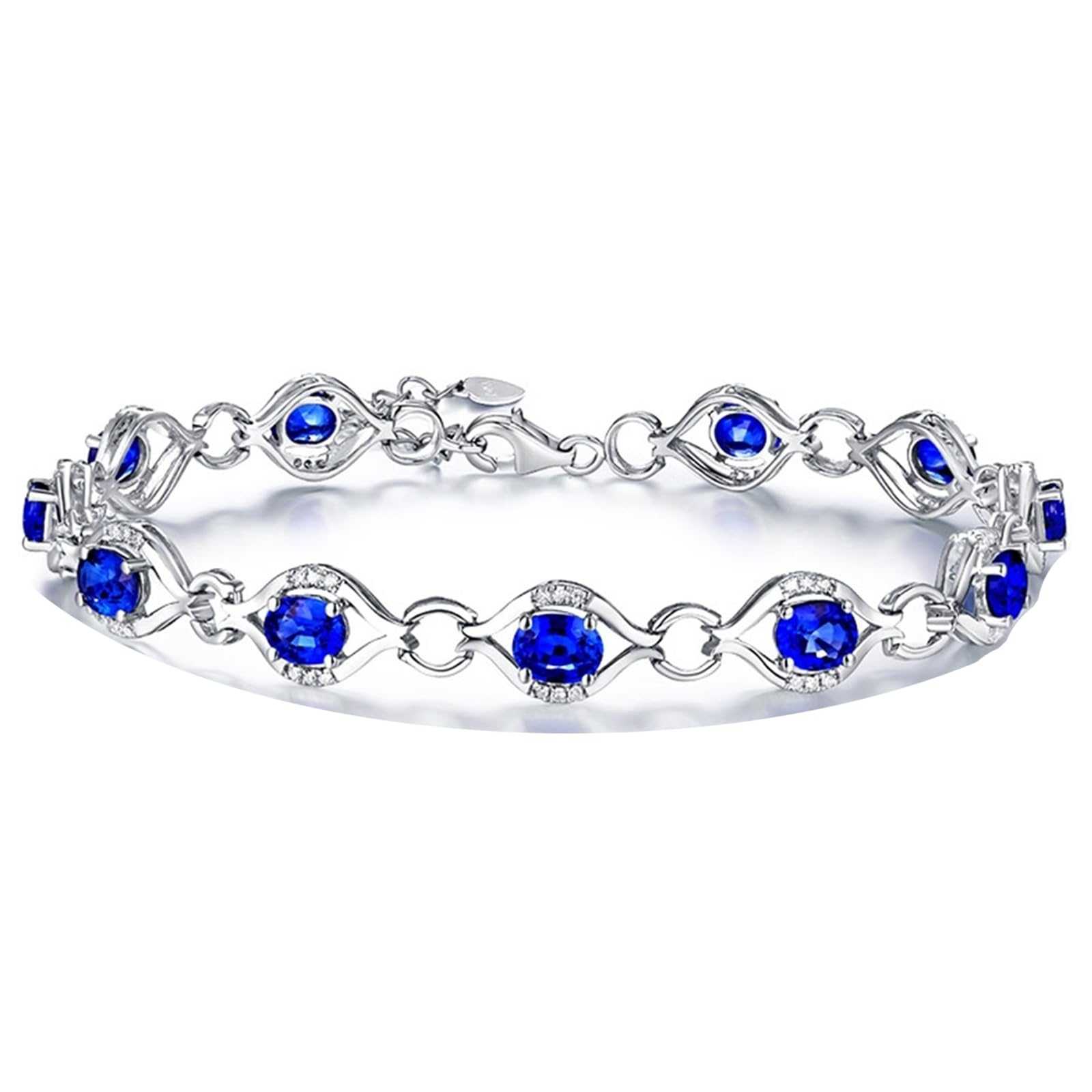 Bracciali in Oro Bianco 18k/14k/9k Vero, Bracciale Donna con Zaffiro 4.6ct 16-18 cm Estensione 4 cm con Diamante, Braccialetto Sposa Fidanzati