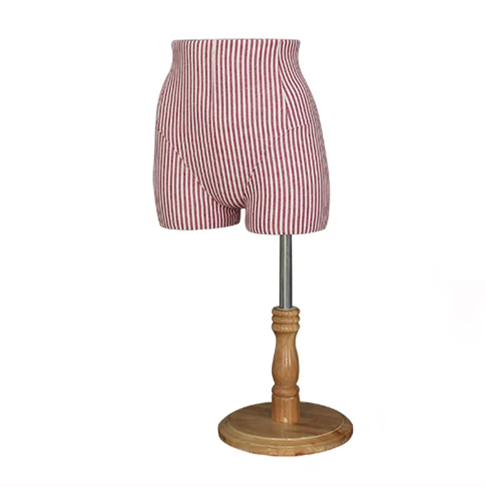 Female Lower Body Mannequin With Wooden Stand, Red Striped Fabric Hip Form, For Pants, Underwear, Lingerie, Boutique(A-Female)