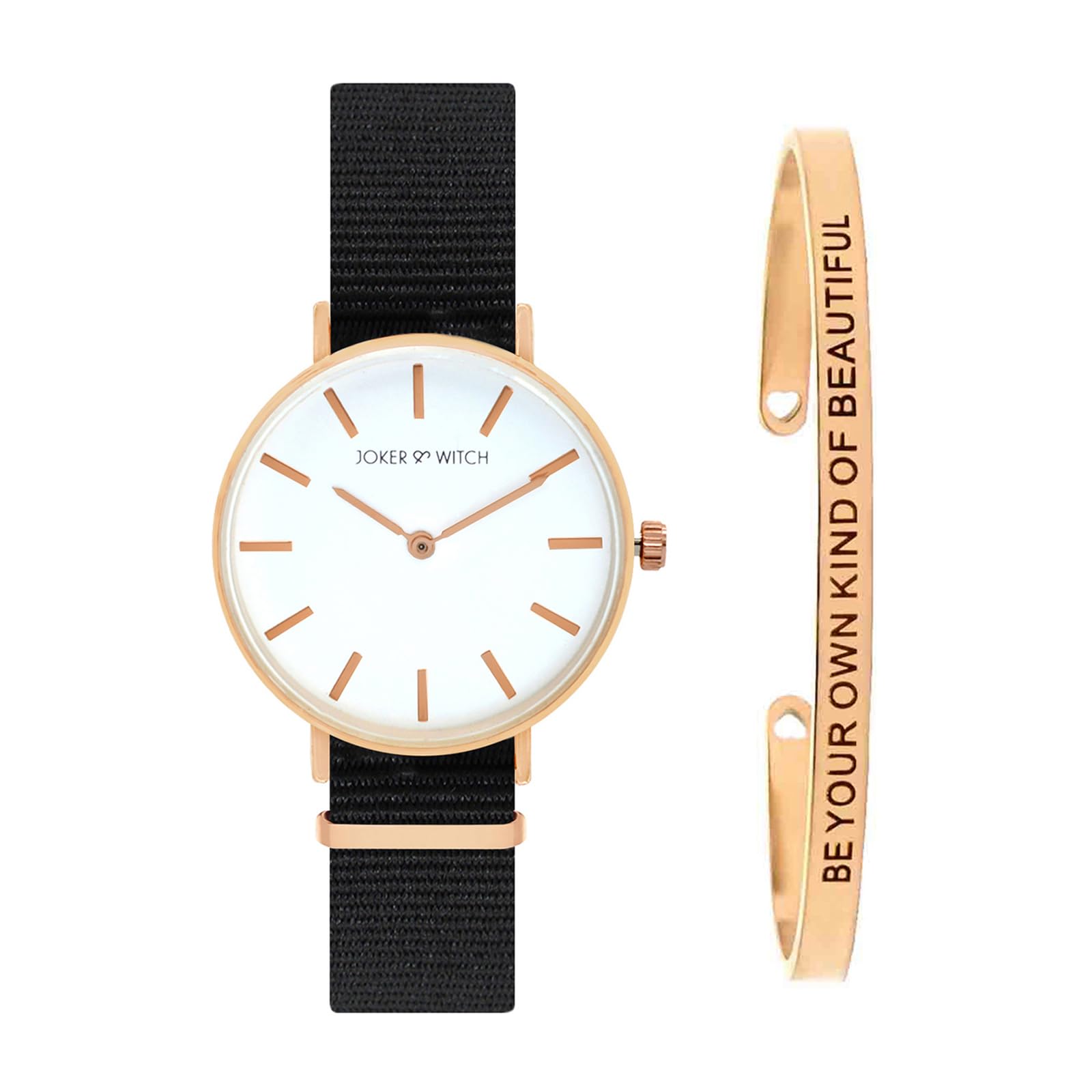 Joker & Witch Nylon Dahlia Analogue Watch Bracelet Stack Women Analogue Watch Gift Sets, White Dial, Black Band (B0CC4ZQ1H1) Amazon Price History, Amazon Price Tracker