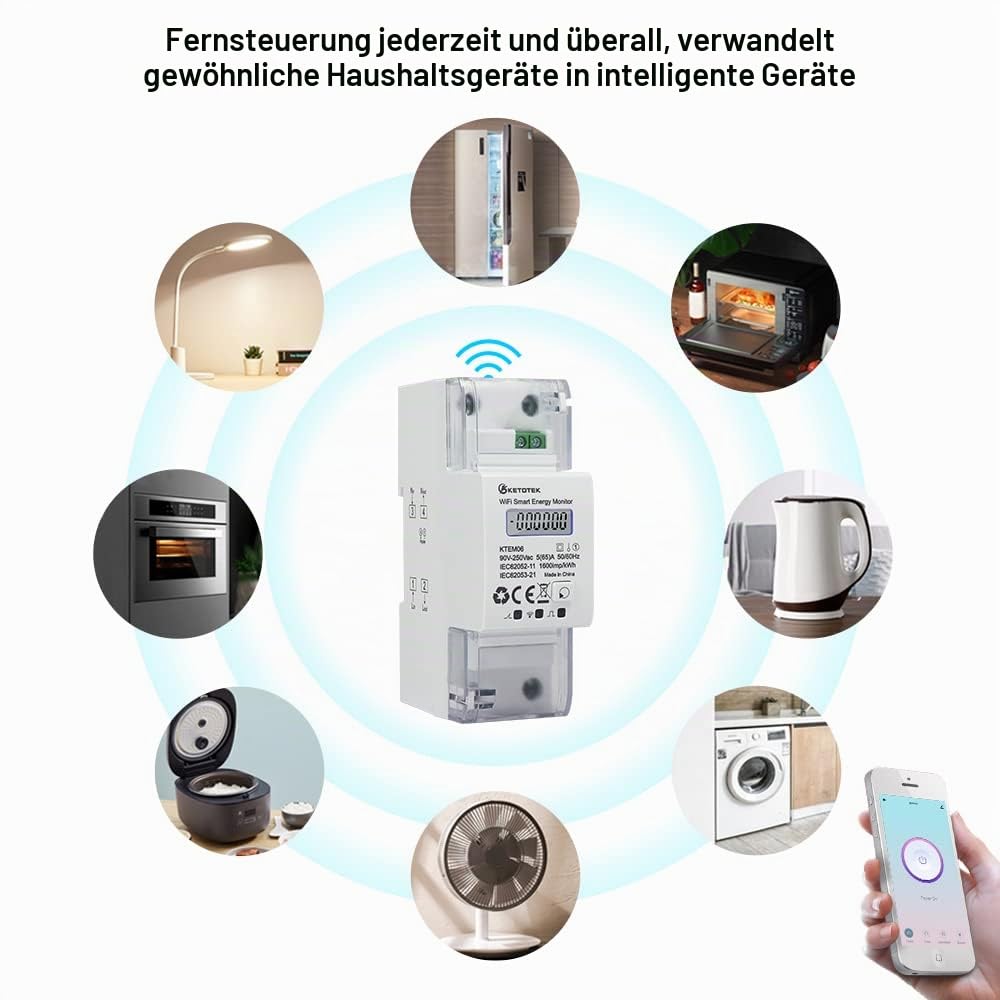 KETOTEK Stromzähler Hutschiene 1 phasig, Digitaler Einphasiger KETOTEK Stromzähler Hutschiene 1 phasig, Digitaler Einphasiger