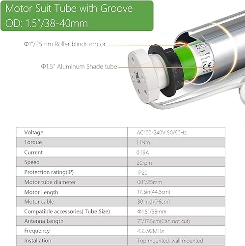 Miniatura 4 de Motor de persiana enrollable con cable Control remoto AC100-260V DIY Soluciones de reequipamiento para persianas motorizadas de ventana