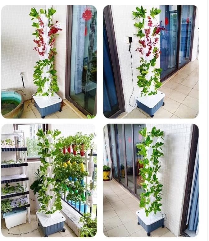 Kit De Torre Hidropónica, Sistema Cultivo Vertical con 15 Niveles Y 45 Orificios, Ideal para Jardinería Doméstica Uso En La Cocina, Acuaponía Plantas Interior