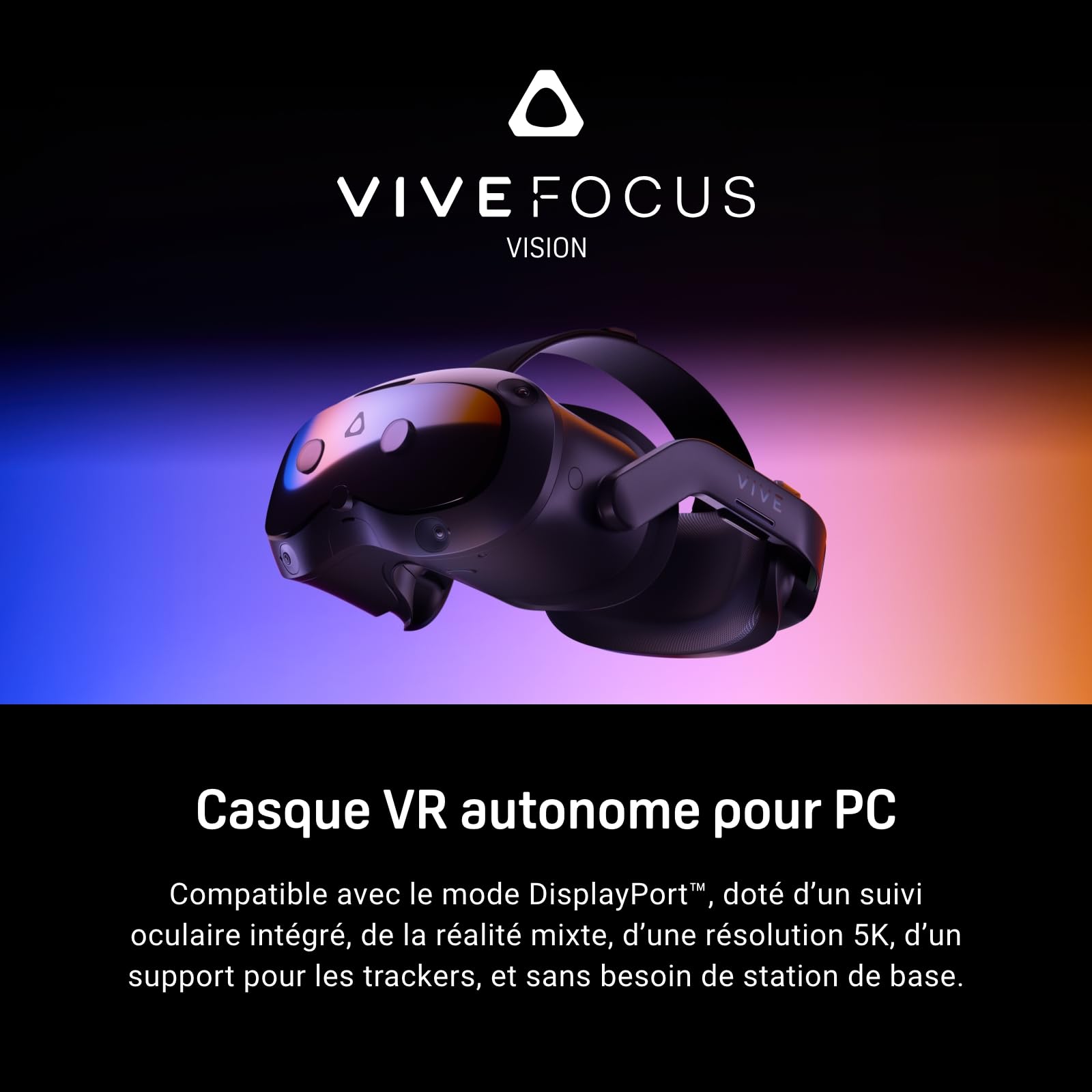 HTC Vive Focus Vision Ensemble — Casque de réalité Mixte et PC VR + contrôleurs — Édition Grand Public + Kit de Streaming Filaire Vive — Compatible avec Le Mode DisplayPort