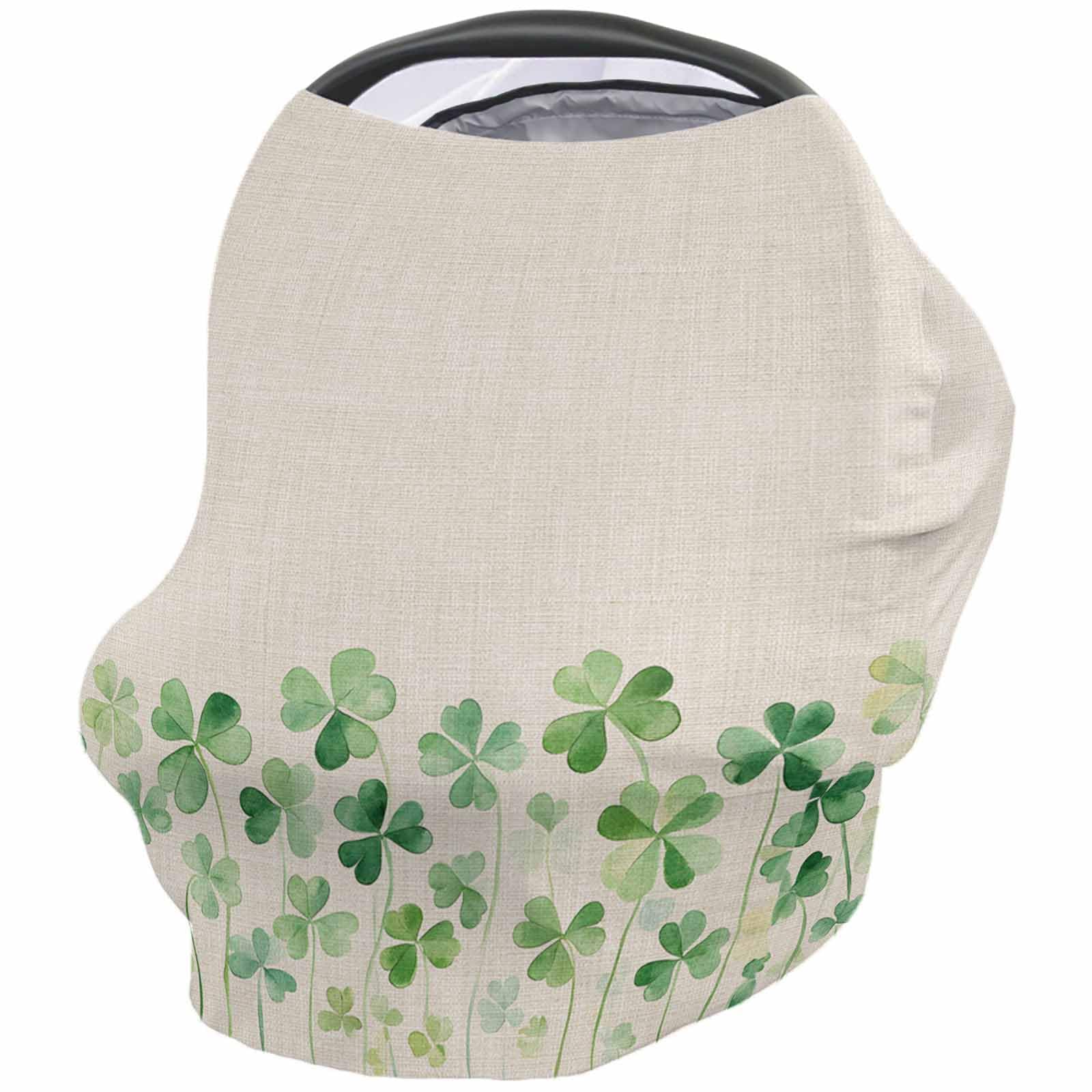Nursing Cover for Breastfeeding Scarf, St. Patrick's Day Watercolor Green Shamrocks Beige Baby Car Covers Super Soft Multi Use for Canopy Shopping Cart Cover Blanket Stroller Cover