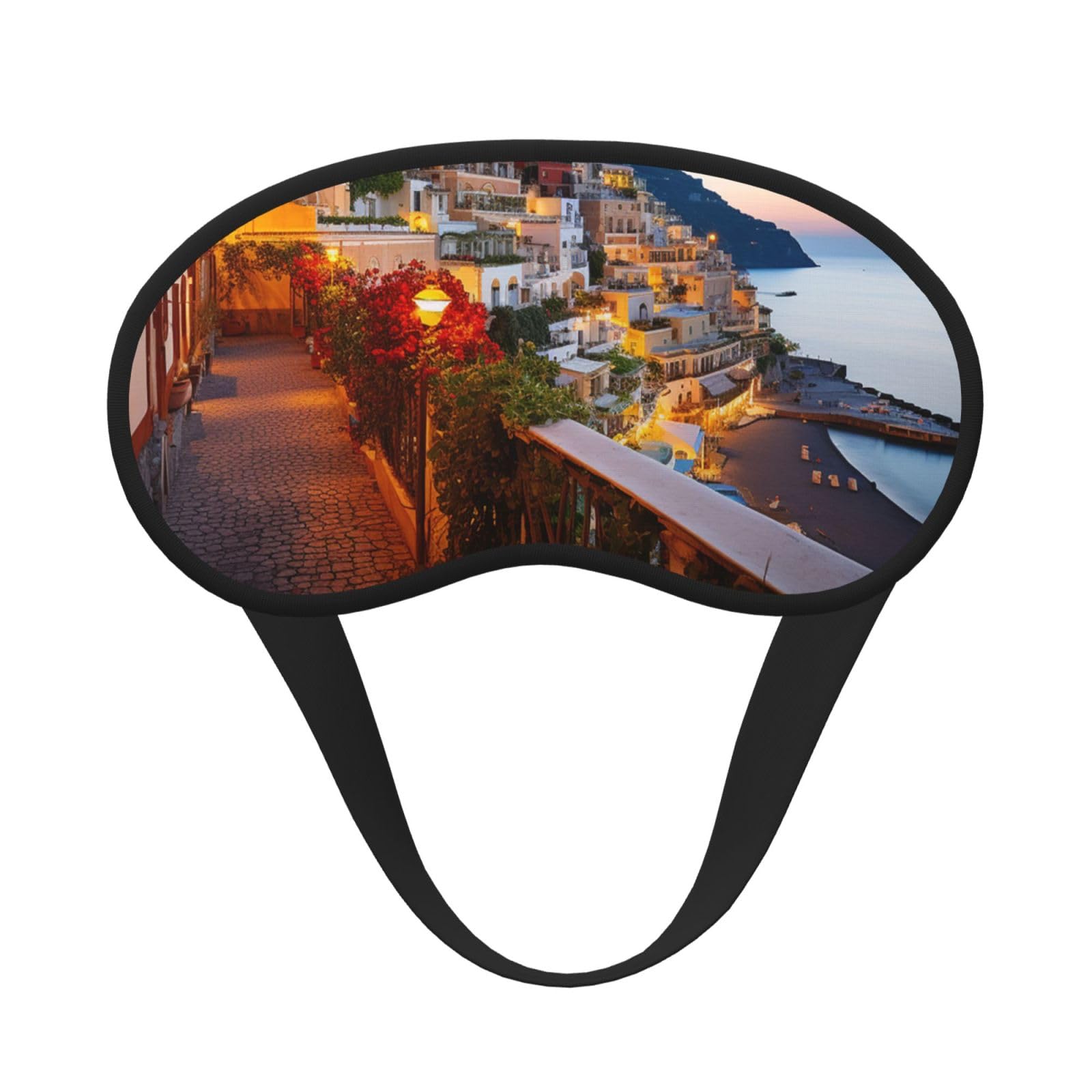 Sleep Mask for Side Sleeper Silk Sleeping Eye Masks with Elastic Strap Super Soft Eye Sleep Shade Cover Positano Seaside Sunset Blackout Night Blindfold for Women Men Travel