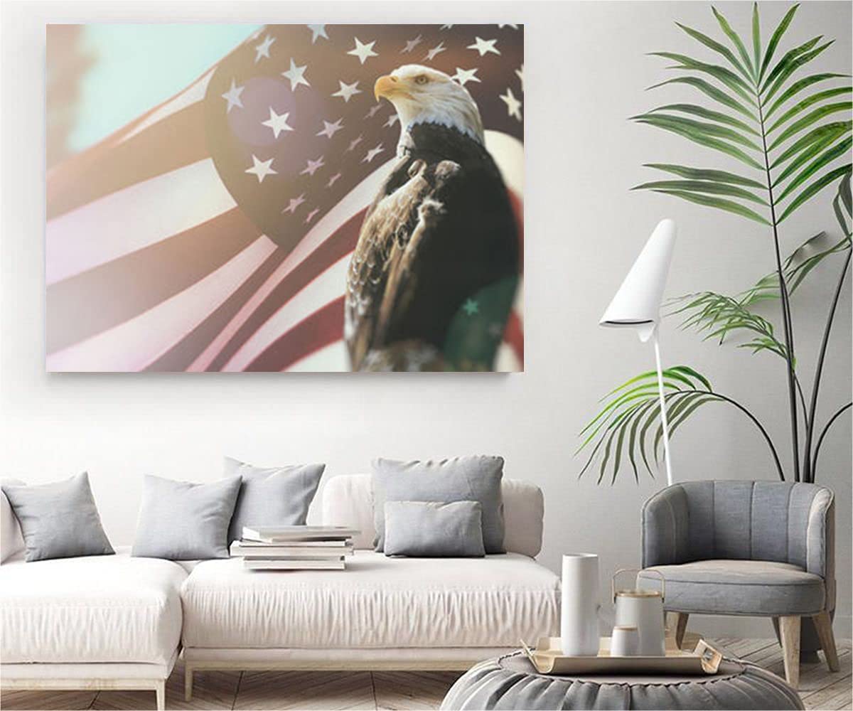 VERRE ART Wooden Framed Canvas - Wall Decor for Living Room, Bedroom, Office, Hotels, Drawing Room (34in X 22in) - Proud Patriot Eagle