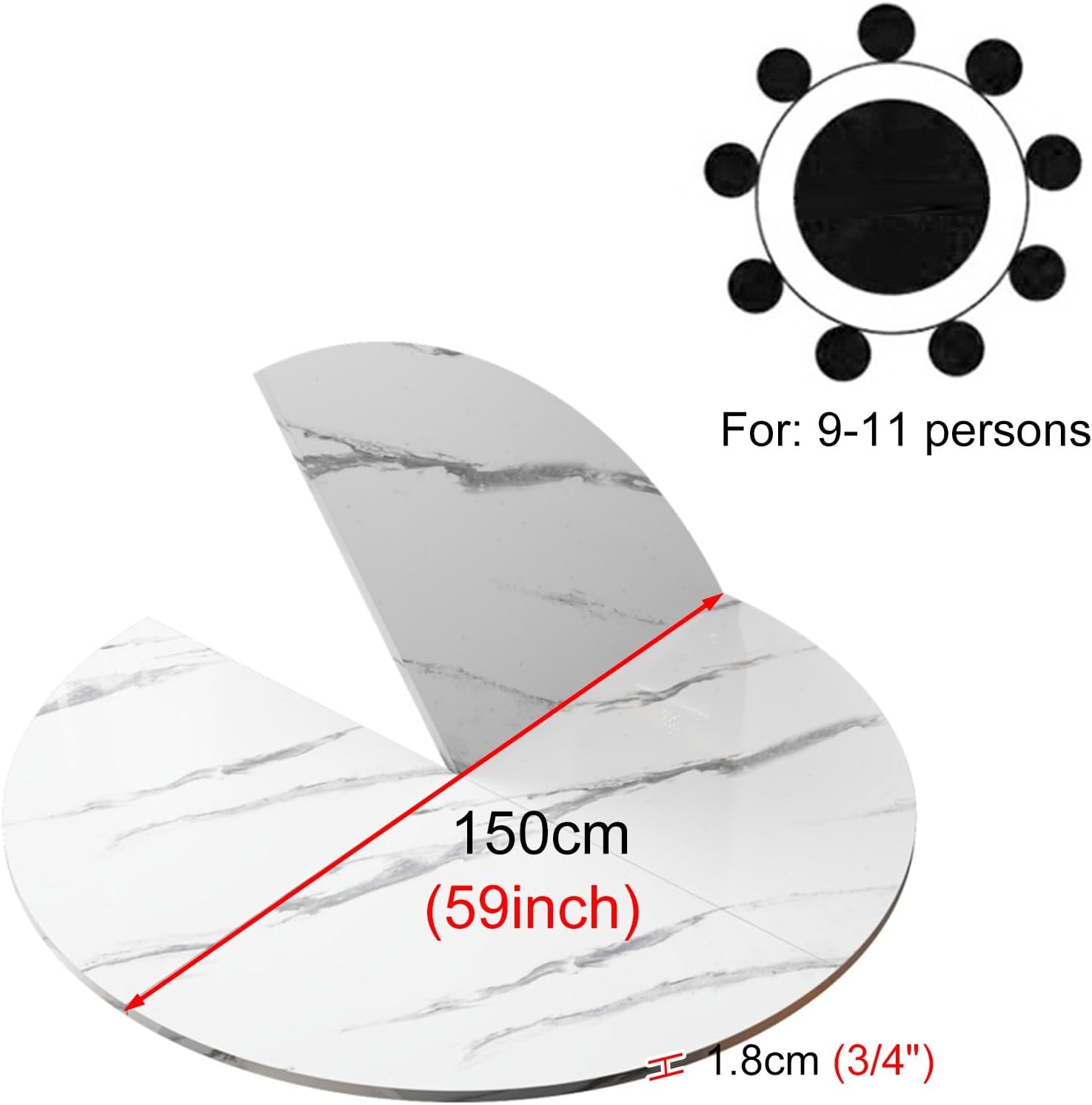 Modern Round Foldable Table Top - 59" Dining, Coffee, or Side Table - Versatile Wooden Temporary Desktop for Dining Room, Home Office, or Events