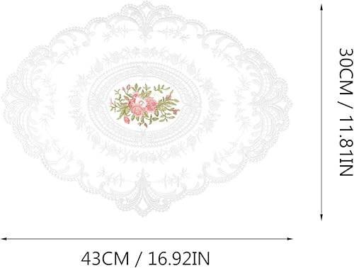 Miniatura 5 de ABOOFAN Mantel individual de encaje con tapetes, estilo retro, estilo francés, posavasos blancos, tapete ovalado para boda, cumpleaños, cena,
