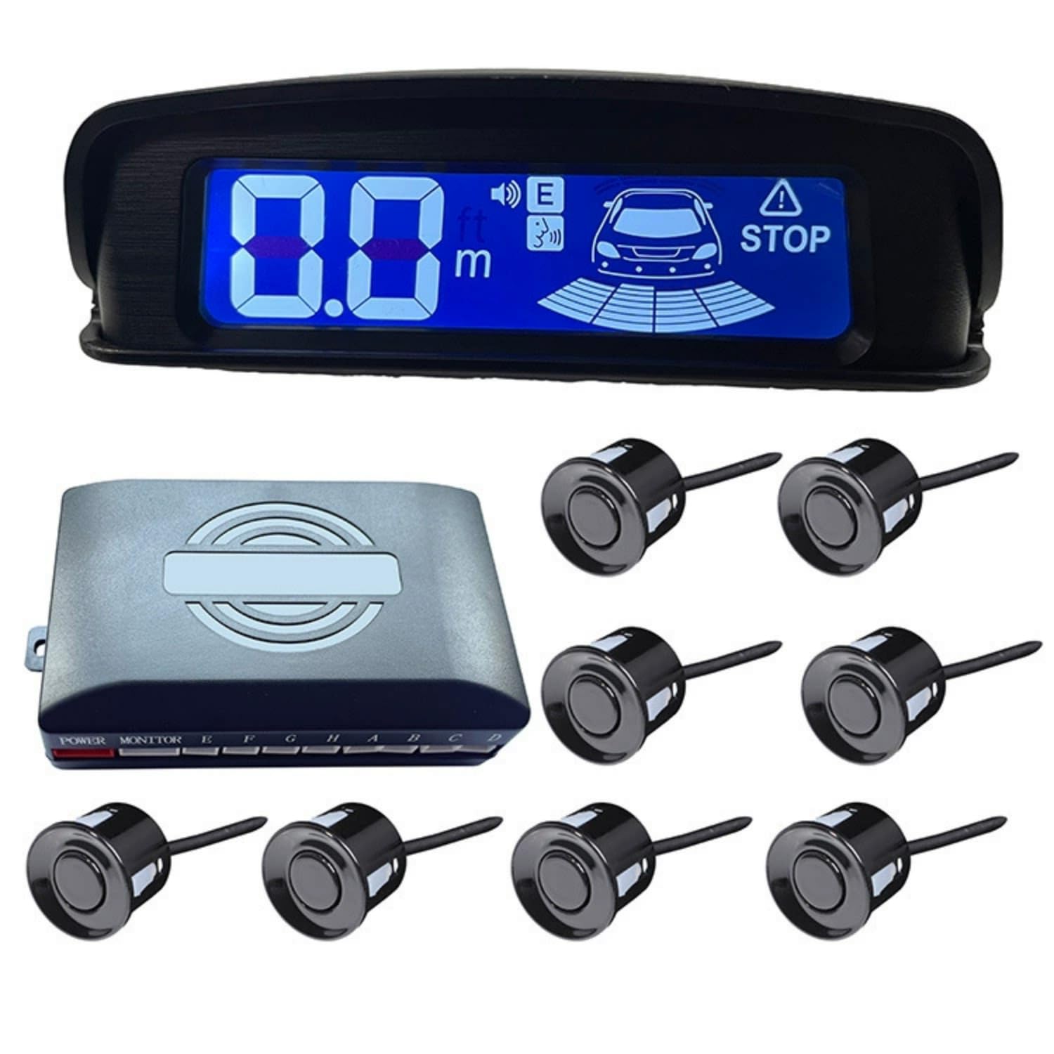 Sensor de Aparcamiento Trasero radares Marcha atrás con detección Distancia Pantalla LCD zumbador Aviso sonoro y 8 sensores
