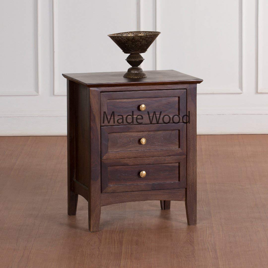 MADE WOOD Pipercrafts Solid Sheesham Wooden Bedside Table (Medium, Walnut)-picture-17